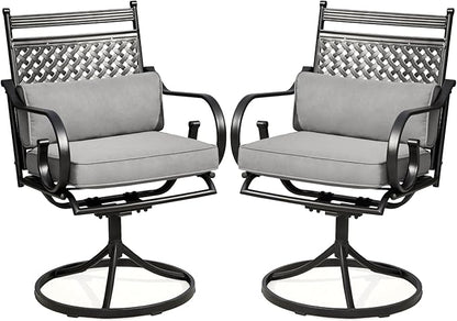 MELLCOM Patio Swivel Chair Set of 2, Heavy Duty Outdoor Dining Chairs with Cushions and Lumbar Pillows, Metal Patio Chairs Gentle Rocker for Outside, Garden Lawn & Porch, Backyard, Grey