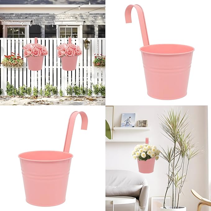 Hanging Planters Set of 2 - Small Modern Pink Outdoor Pots with Sturdy Hooks, Space-Saving Design for Patio, Garden, Balcony - Durable Weather-Resistant Plant Containers