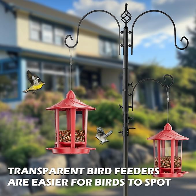 Birdream Bird Feeders for Outdoor Hanging, Assembly Required, 1-Min Easy Setup, Charming Castle Design, Attracting Cardinals Chickadees Goldfinches & Sparrows - Red