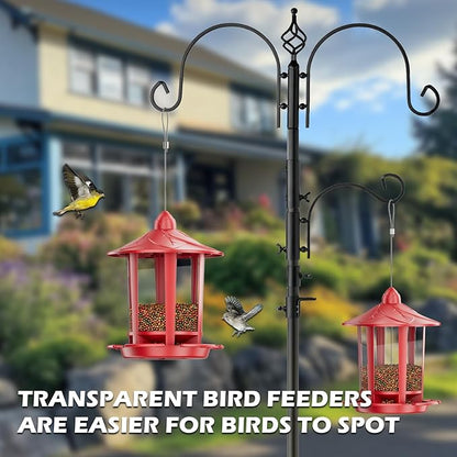 Birdream 2 Pack Bird Feeders for Outdoor Hanging, Assembly Required, 1-Min Easy Setup, Charming Castle Design, Attracting Cardinals Chickadees Goldfinches & Sparrows - Red