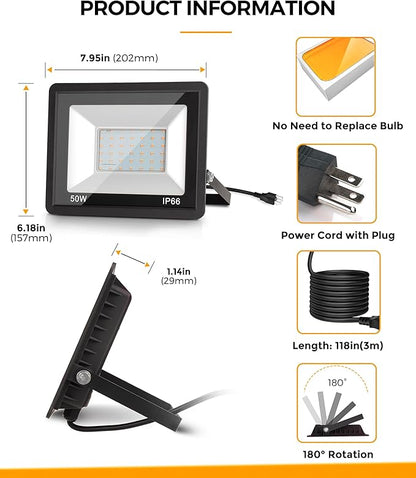 L LOHAS LED Orange and Purple Christmas Halloween Flood Light Outdoor, 2 Pack 𝑨𝒖𝒕𝒐 𝑶𝑵/𝑶𝑭𝑭 50W Plug in Flood Light, IP66 Waterproof, 2300lm Outdoor Flood Lights for Yard, Party, UL Listed