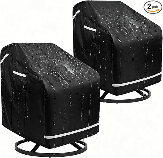 Patio Chair Covers for Outdoor Furniture Waterproof, Heavy Duty Patio Rocking Chair Covers of 2 Pack, 32.5" W x 31.5" D x 30.5" H, Outdoor Lawn Patio Furniture Covers for Lounge Deep Seat, Black