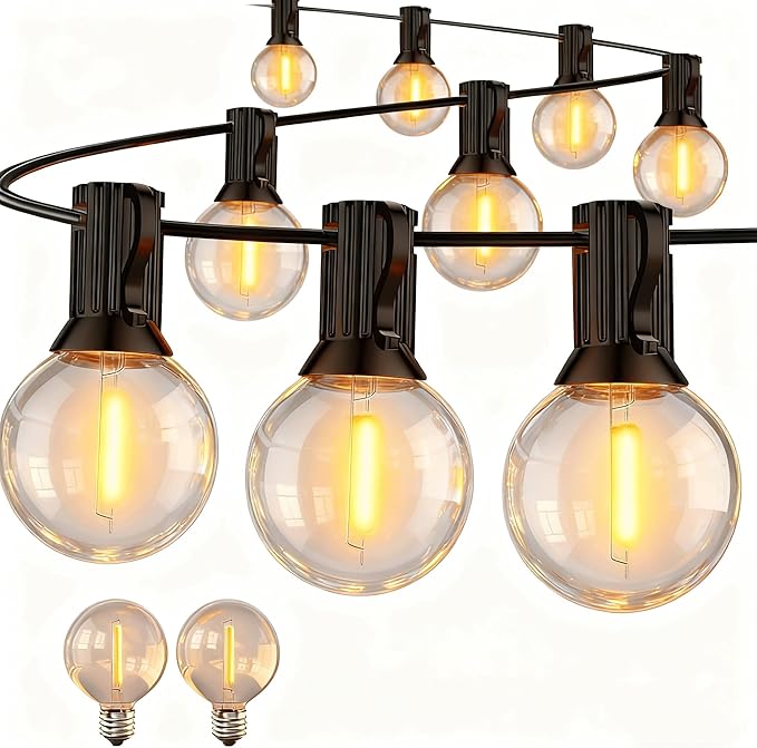 100FT LED Outdoor String Lights, G40 Globe Christmas String Lights Waterproof with 50 Warm White Bulbs & 2 Spare, Connectable Hanging Lights for Patio Backyard Porch Christmas Party Decor