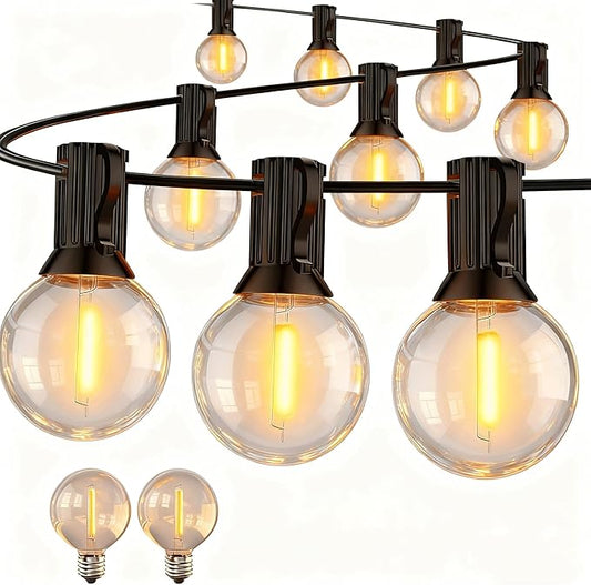 100FT LED Outdoor String Lights, G40 Globe Christmas String Lights Waterproof with 50 Warm White Bulbs & 2 Spare, Connectable Hanging Lights for Patio Backyard Porch Christmas Party Decor