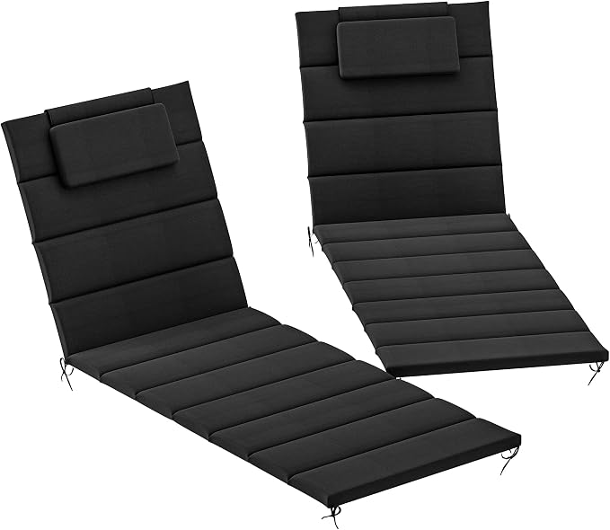 Outsunny Outdoor Lounge Chair Cushion Set of 2, 80" x 26" UPF50+ 230gsm Olefin and 25D High-Density Foam, Foldable Patio Chaise Lounge Cushion Set, Fade Resistant for Lawn Pool, Black