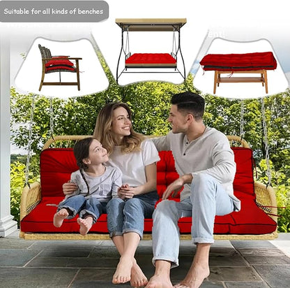 Porch Swing Cushion Three Seat, Waterproof Swing Cushions Replacement with Backrest, Outdoor Garden Furniture Patio 4" Thickened Cushions with Ties (Red, 40 x 63in)