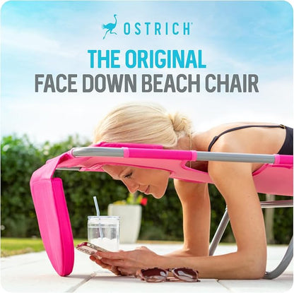Ostrich the Original Chaise 72 x 22 Inch Lounge Portable Reclining Lounger, Outdoor Patio, Beach, Lawn, Camping, or Pool Tanning Chair, Pink