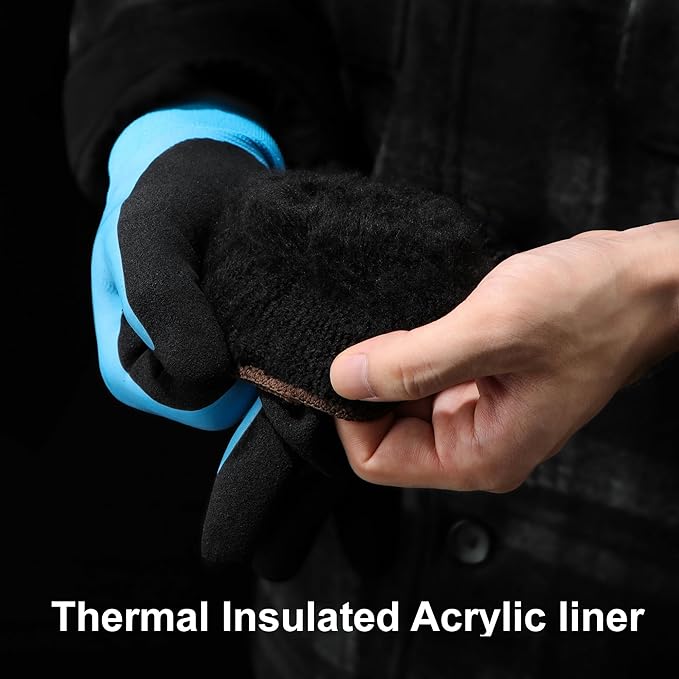 DULFINE 100% Waterproof Winter Work Gloves for Men and Women,Foam Latex Coated and Thermal Insulated Gloves for Cold Weather