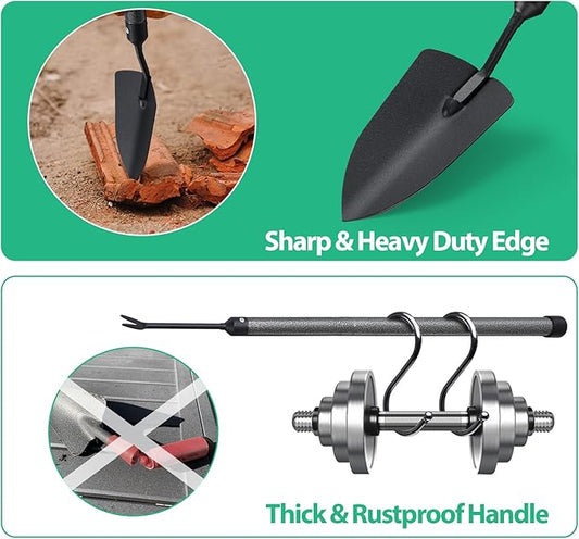 Garden Tool Set, 5-Piece Heavy Duty Gardening Tools Kit with Extendable Handle, Metal Trowel, Cultivator, Weeder, Pruner, Back-Saving Grips for Yard Raised Bed, Rust-Proof, Gift for Women, Men, Kids