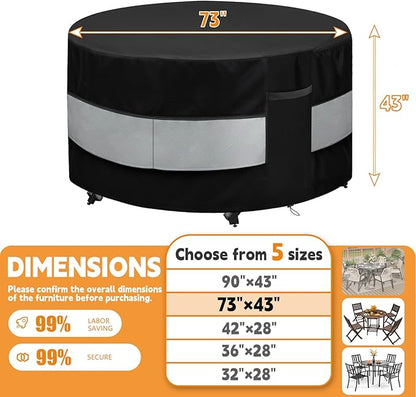 Round Patio Bar Height Table and Chair Cover Black Grey Waterproof Up to 10000pa for 73 x 43 Inch Outdoor Round Furniture Set Covers Patio Set Covers