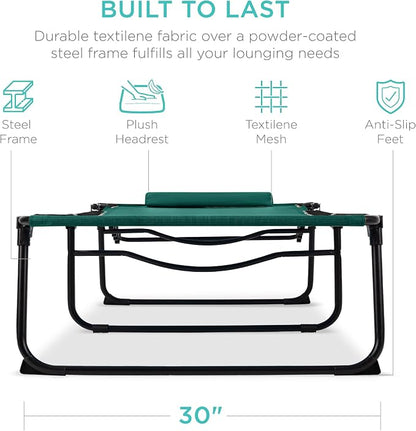 Best Choice Products Extra Wide Patio Chaise Lounge Chair, Portable Outdoor Folding Recliner for Lawn, w/ 8 Positions, Handles, 440lb Capacity - Forest Green