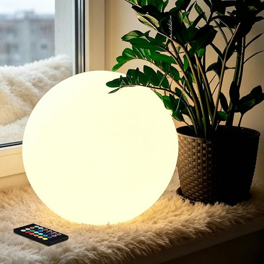 Globe Floor Lamp, 14-inch LED Ball Light with Remote,16 RGB Color Dimmable Rechargeable Nursery Globe Lamp, Waterproof Glowing Orb Light for Indoor Outdoor Lighting Decors