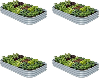 4-Pack Galvanized Raised Garden Bed 8x4x1 | 10x2x1 ft, 12" Tall Metal Planter Box for Outdoor Plants, Modular Raised Flower Bed Rust Resistant Coating, Long Planter for Vegetable-Brooklyn Grey
