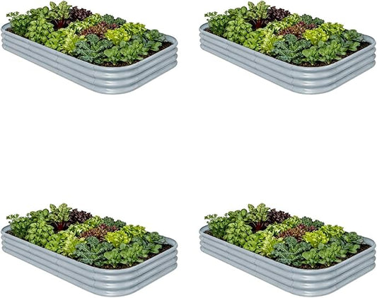 4-Pack Galvanized Raised Garden Bed 8x4x1 | 10x2x1 ft, 12" Tall Metal Planter Box for Outdoor Plants, Modular Raised Flower Bed Rust Resistant Coating, Long Planter for Vegetable-Brooklyn Grey