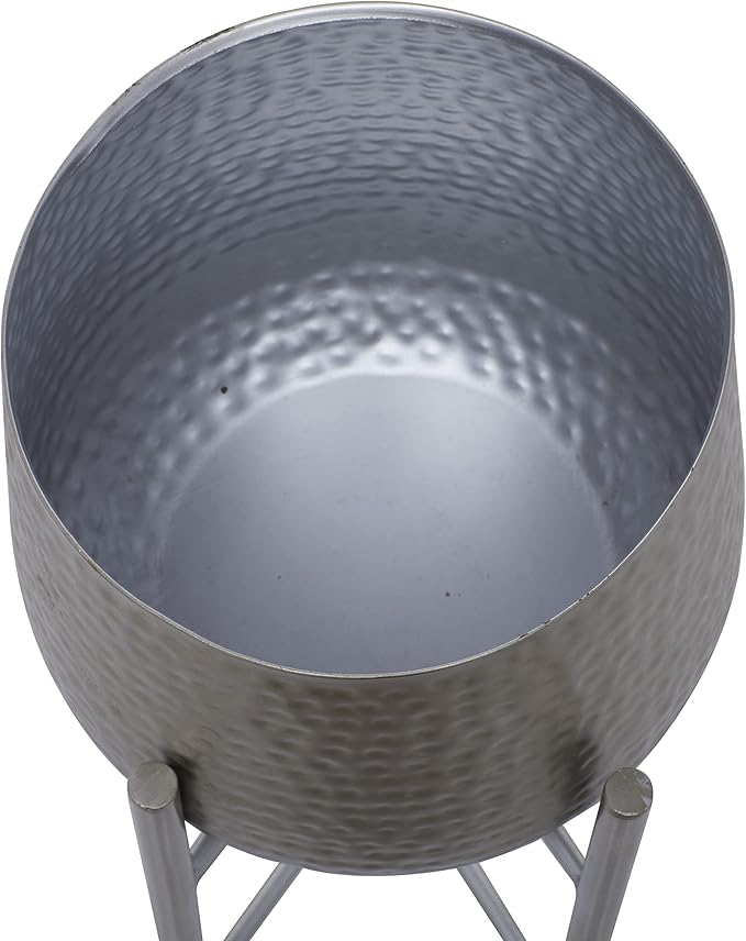 CosmoLiving by Cosmopolitan Metal Indoor Outdoor Planter Hammered Large Planter Pot with Removable Stand, Set of 2 Planters 19", 16"H, Silver