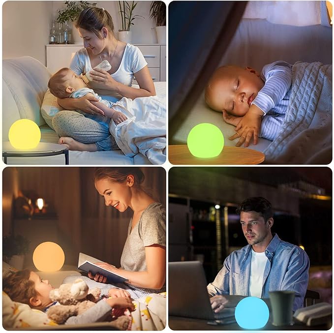 6-in LED Globe Orb Light for Kid, 16 RGB Colors Changing Orb Night Light w/Remote (1PC) and 16-in Cordless LED Glowing Ball Light, Waterproof Indoor/Outdoor LED Globe Orb Light w/Remote (1PC)