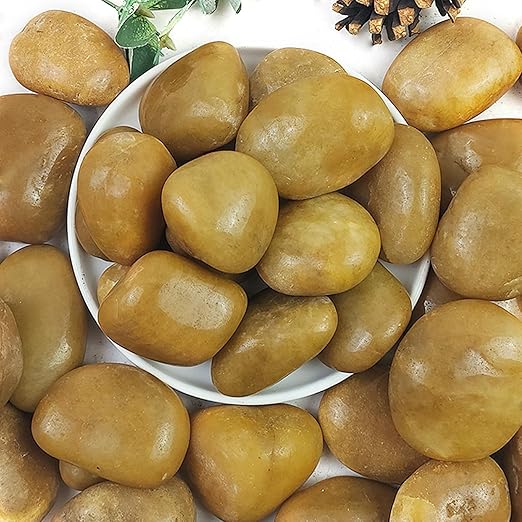 40lbs Yellow River Rocks for Landscaping, 2-3 Inch Natural Pebbles for Indoor Plants, High Polished Decorative Stones Garden Outdoor and Indoor DIY Vase Filler Fish Tank Aquariums