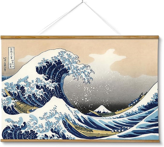 VIYYIEA Extra Large Size Canvas Wall Art, 36x54 The Great Wave off Kanagawa Scroll Hanging Japanese Print, Famous Artwork for Living Room, Bedroom, or Office