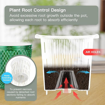 QCQHDU 2 Pack Self Watering Pots, 5.7 Inch Flower Pots with Drainage Holes and Water Filling Port, Plastic Garden Planter for Indoor Outdoor Plants (Emerald)
