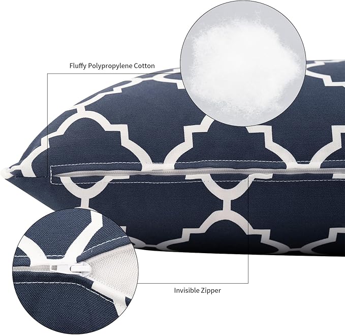 2 Pack Outdoor Throw Pillows 21x15 Inch Water-Resistant Decorative Pillow Cushions with Insert for Patio Garden Porch, Blue Diamond
