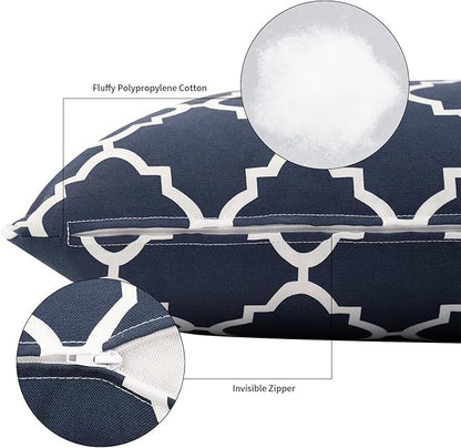 2 Pack Outdoor Throw Pillows 21x15 Inch Water-Resistant Decorative Pillow Cushions with Insert for Patio Garden Porch, Blue Diamond