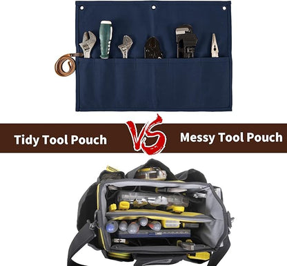 Chisel Roll,Small Tool Roll Pouch,Tool Roll Bag Organizer, Heavy Duty Waxed Canvas Tool Bag, Multi-Purpose Roll-Up Storage Bag for Hand Tools Holder with 6 Pockets Wrench Roll Up Pouch