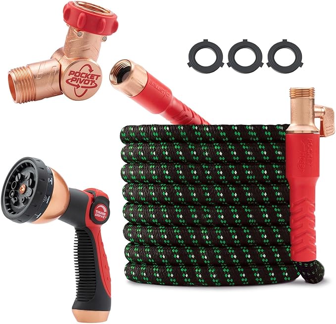 Pocket Hose Ballistic Double UV Edition 75 FT Expandable Garden Hose w/Pocket Pivot Swivel Connector, Anti-Burst Sleeve Reinforced w/Bulletproof Fiber, Lightweight, No-Kink, Compact, AS SEEN ON TV