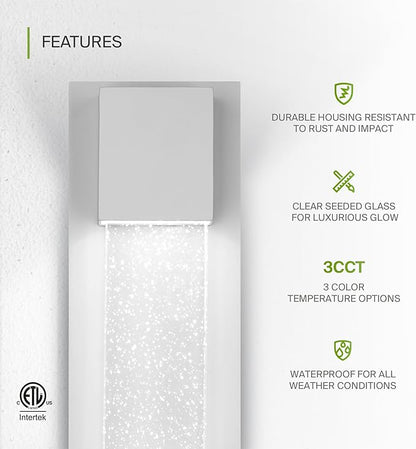 ASD LED 13" Bubble Glass Wall Light Fixture, Outdoor & Indoor Seeded Sconce | 3CCT, Waterproof, Dimmable, ETL Listed | 12W 500LM 3000-5000K 120V | Exterior Lantern, Porch Lighting | White