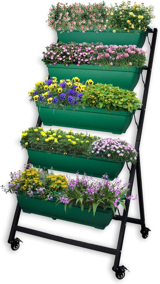 4FT Vertical Raised Garden Bed 5 Tier Planter Box with Wheels, to Grow Flowers, Vegetables, Herbs, on Your Patio Balcony Greenhouse for Outdoor and Indoor Gardening