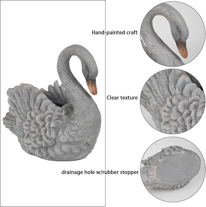 Unique Planters Swan Flower Pot Large – 18.5 Inch Planter Pots for Indoor Outdoor Concrete Finish Animal Swan Planters Resin Planter Garden Decoration Pot for Plants 18.5*9.75*14.5 Inch LC Lcdecohome