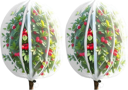 2 Pack Bird Netting for Fruit Trees with Zipper & Drawstring – 3.3x4.6FT Garden Plant Covers, Reusable Protection for Blueberry Bushes, Tomato Plants, Cherry Trees – Blocks Birds, Cicadas & Pests
