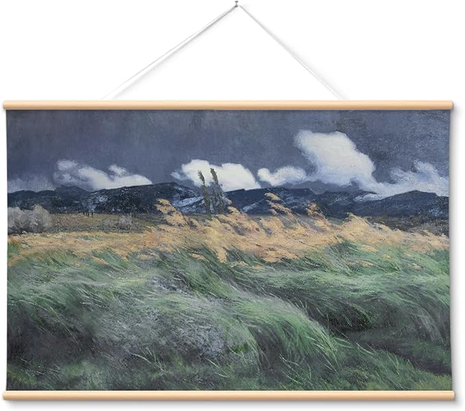 VIYYIEA Extra Large Canvas Wall Art, 36x54 Inch Impressionist Landscape Painting, Moody Windy Field Nature Wall Decor for Living Room or Bedroom, Above Sofa