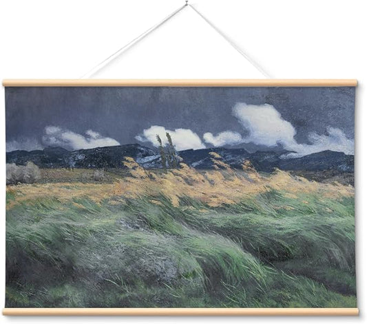 VIYYIEA Extra Large Canvas Wall Art, 36x54 Inch Impressionist Landscape Painting, Moody Windy Field Nature Wall Decor for Living Room or Bedroom, Above Sofa