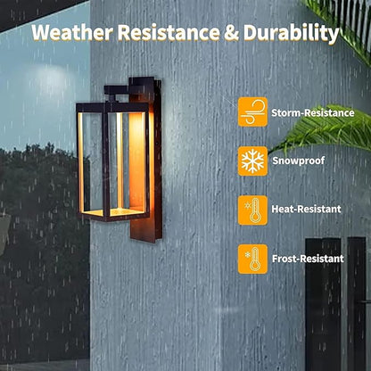 Outdoor Wall Sconce, Exterior Waterproof Wall Lantern Light Fixtures, Dark Porch Lights with Clear Glass Shade, Waterproof Aluminum Front Door Wall Mount Lighting for Garage Garden Patio, 2 Pack