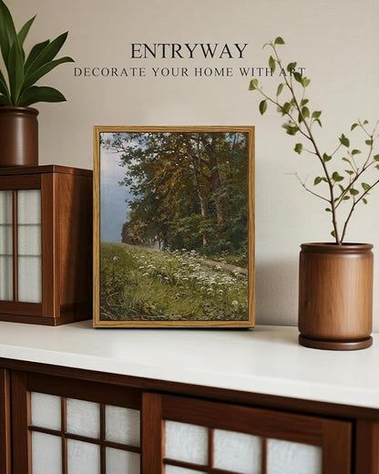 InSimSea Framed Canvas Wall Art, Vintage Landscape Painting, Rustic Nature Scenery Decor for Living Room Shelf Hallway,10x8in, Neutral Green Tones