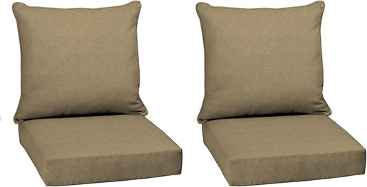 Arden Olefin Outdoor Deep Seat Cushion Set (2-Pack), 24 in x 24 in, Weather-Proof, Rain-Proof, Fade Resistant Patio Cushion for Chair, Sofa, and Couch Tan Hamilton