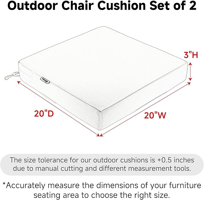 Favoyard Patio Chair Cushions 20 x 20 x 3 Inch Waterproof Outdoor Seat Cushions for Patio Furniture 3-Year Color Fastness Garden Sofa Couch Pads with Handle & Adjustable Straps Set of 2, Blue