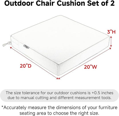 Favoyard Patio Chair Cushions 20 x 20 x 3 Inch Waterproof Outdoor Seat Cushions for Patio Furniture 3-Year Color Fastness Garden Sofa Couch Pads with Handle & Adjustable Straps Set of 2, Blue