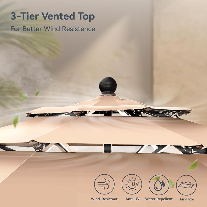 PHI VILLA 5 Pcs Outdoor Patio Dining Set with 10 Ft Umbrella(Beige), Patio Table and Chairs Set for 4 with Folding Patio Chairs (Blue) & Square Metal Outdoor Dining Table for Yard, Lawn and Outside