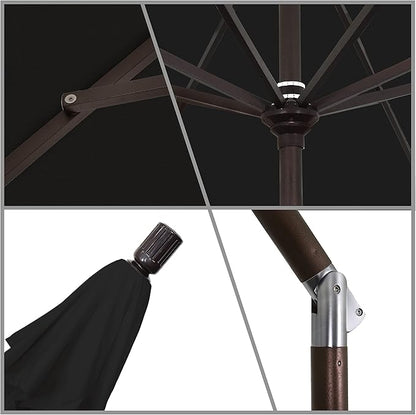 California Umbrella 11Ft Premium Patio Umbrella, Hand-Crank, Tilt-Collar, Bronze Frame, Solution Dyed Black Fabric