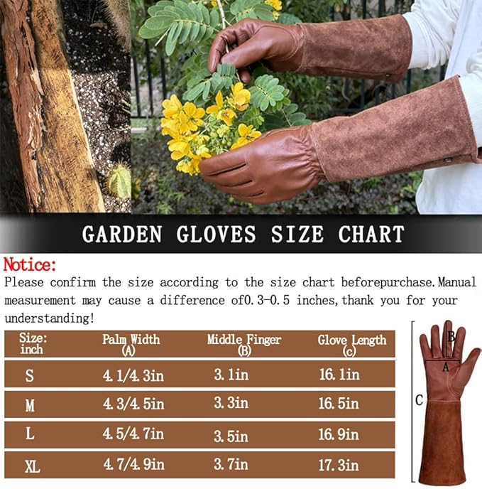 Leather Gardening Gloves for Women Men, Long Rose Pruning Gloves Thorn Proof Cowhide Gauntlet Cactus Garden Gloves for Yard