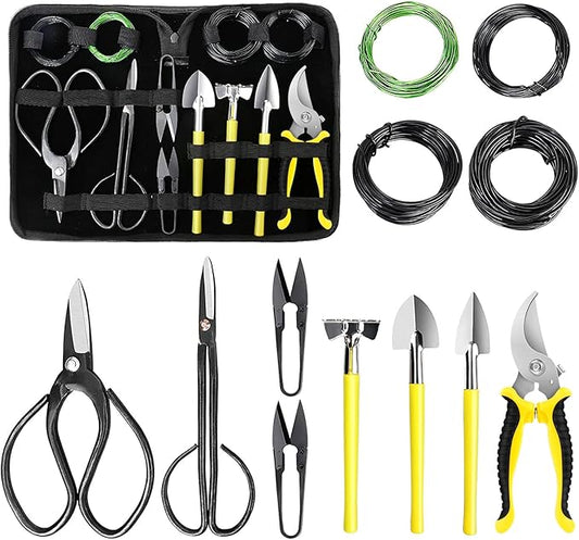 Bonsai Tools Set 13Pcs, Bonsai Essentials with PU Leather Bag, High Carbon Steel Succulent Trimming Kit, for Pruning, Raking, Training Plants, Ideal Gardening Gifts