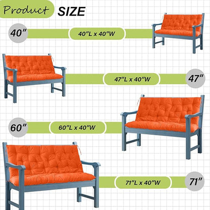 Swing Replacement Cushions with Backrest, 2 or 3 Seater Waterproof Non-Slip Overstuffed Swing Pad, Indoor/Outdoor Bench Cushion for Porch Chair Swing Garden Furniture(Orange 40 * 40 in)