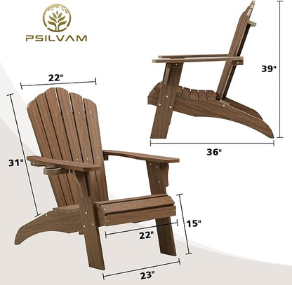 Psilvam Oversized Adirondack Chair, Fade-Resistant & Odor-Free Poly Lumber Fire Pit Chair with Cup Holder, Weatherproof Lawn Chair, Easy 15 Min Install Patio Chair, 350 Lbs Support (1, Light Brown)