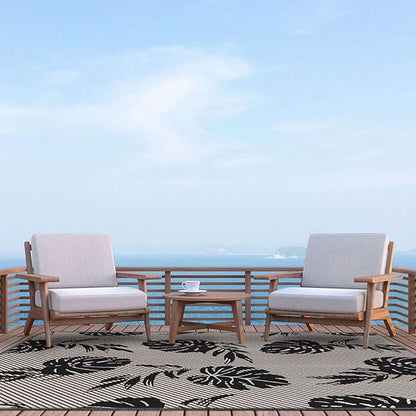 Tommy Bahama Palm Coastal Indoor/Outdoor Area Rug, Silver/Black, 5'3"x7'3"