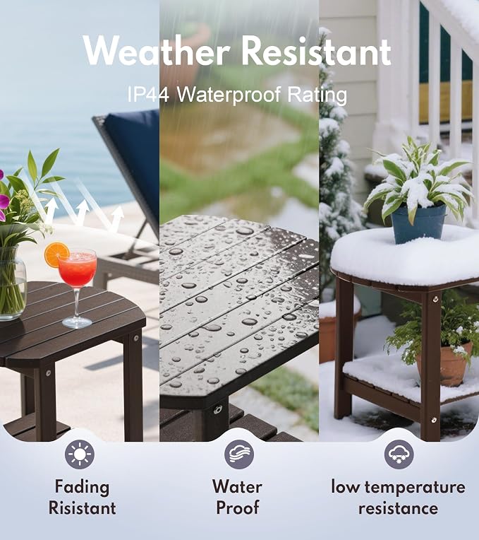 PASAMIC 2-Tier Adirondack Oval Outdoor Side Table, HDPE Small Outdoor Table, Patio End Table for Patio, Backyard, Weather-Resistant (Brown)