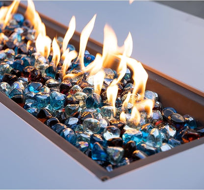 Mr. Fireglass 10 Pounds Blended Fire Glass Diamonds for Fireplace Fire Pit & Lanscaping - 1 inch High Luster Fire Rocks with Mixed Colors (Caribbean Blue+Crystal Ice+Amber) (Pack of 2)