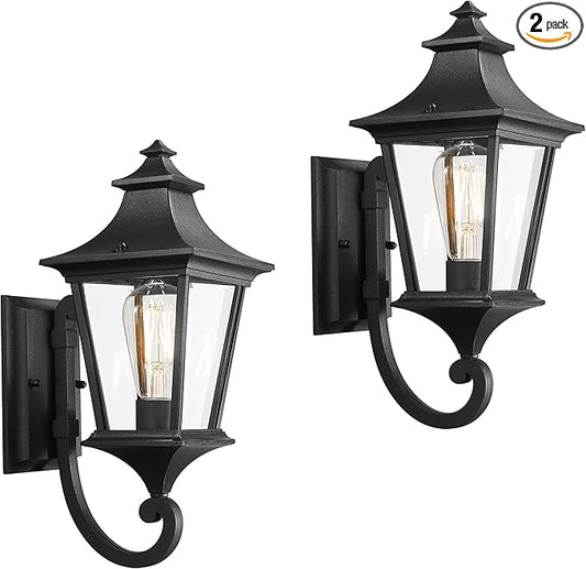 Emliviar 2 Pack Outdoor Sconces Wall Lighting, 15 Inch Modern Outdoor Wall Light with Clear Glass, Black Finish, XE292UB-2PK BK