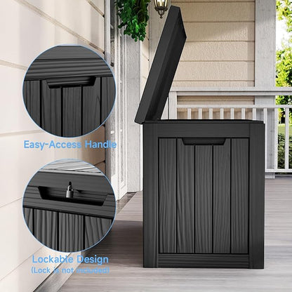 45 Gallon Deck Box, Waterproof Resin Outdoor Storage Box Lockable for Patio Furniture, Fade Resistant Patio Side Table & Organizer for Garden Tools, Pool Floats, Outdoor Cushions, Black