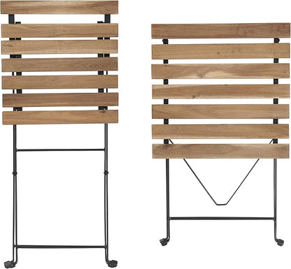 Folding Patio Bistro Set – 3-Piece Acacia Wood and Steel Café Table and Chairs for Porch, Deck, Garden, or Balcony Furniture by Lavish Home (Brown)